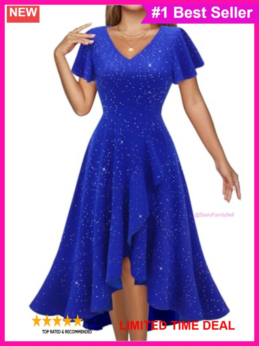 Women's Cocktail Dress V-Neck Short Sleeve Sequin Formal Wedding Guest Gown
